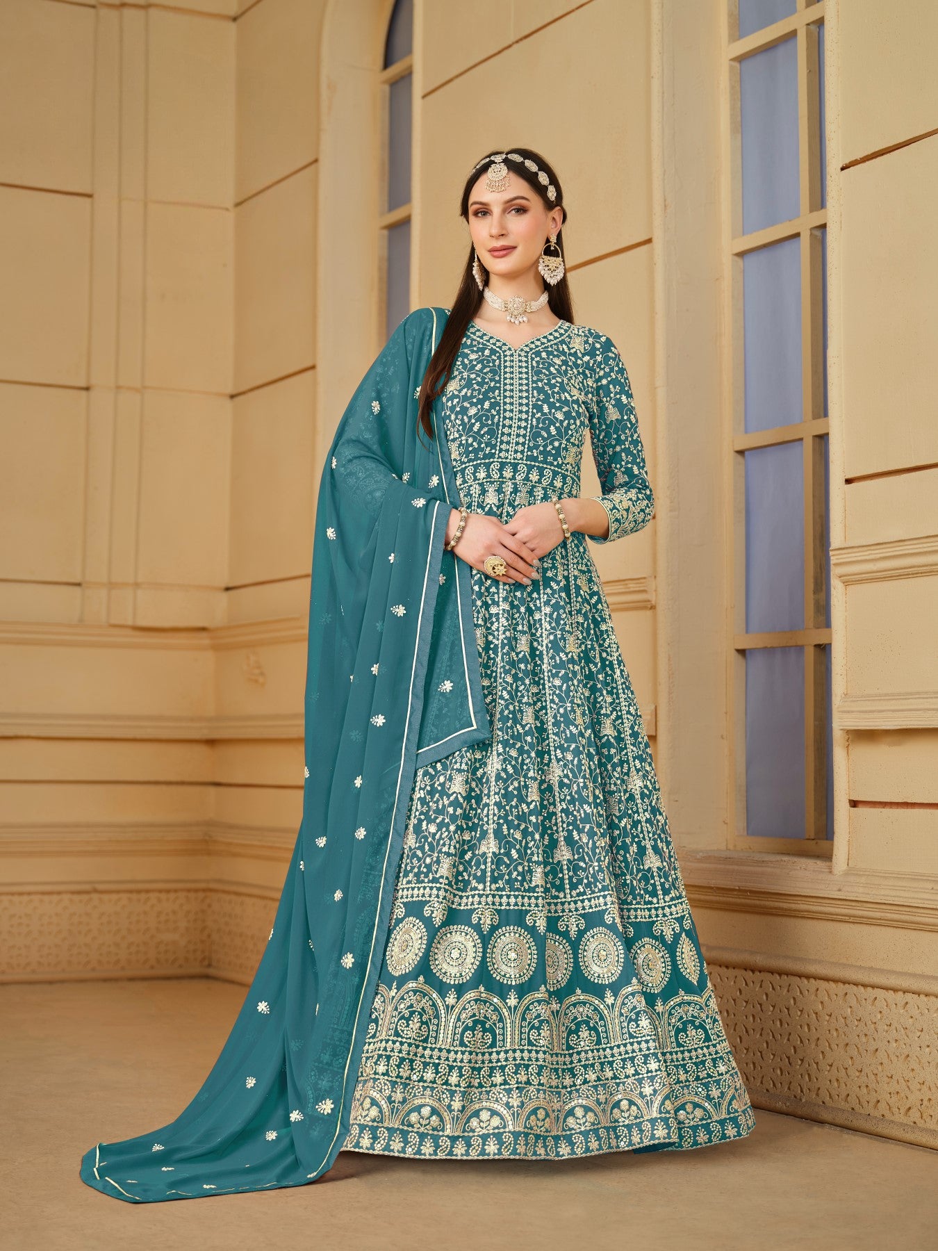 Anaita Yellow Embroidered Faux Georgette Anarkali Suit - Distacart