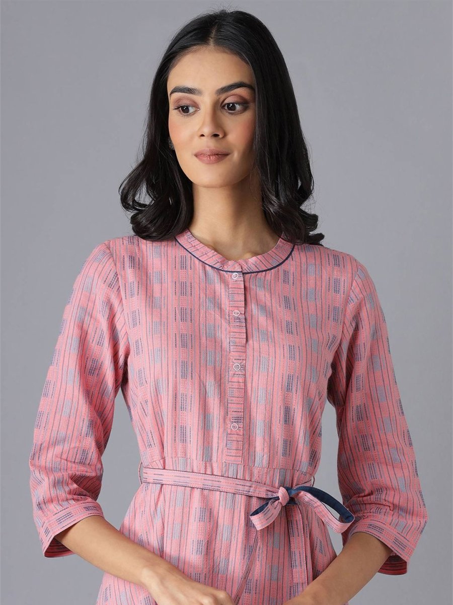 AURELIA Pink & Blue A-Line Cotton Midi Dress - Distacart