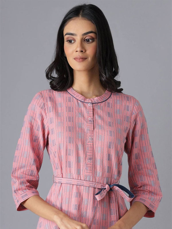 AURELIA Pink & Blue A-Line Cotton Midi Dress