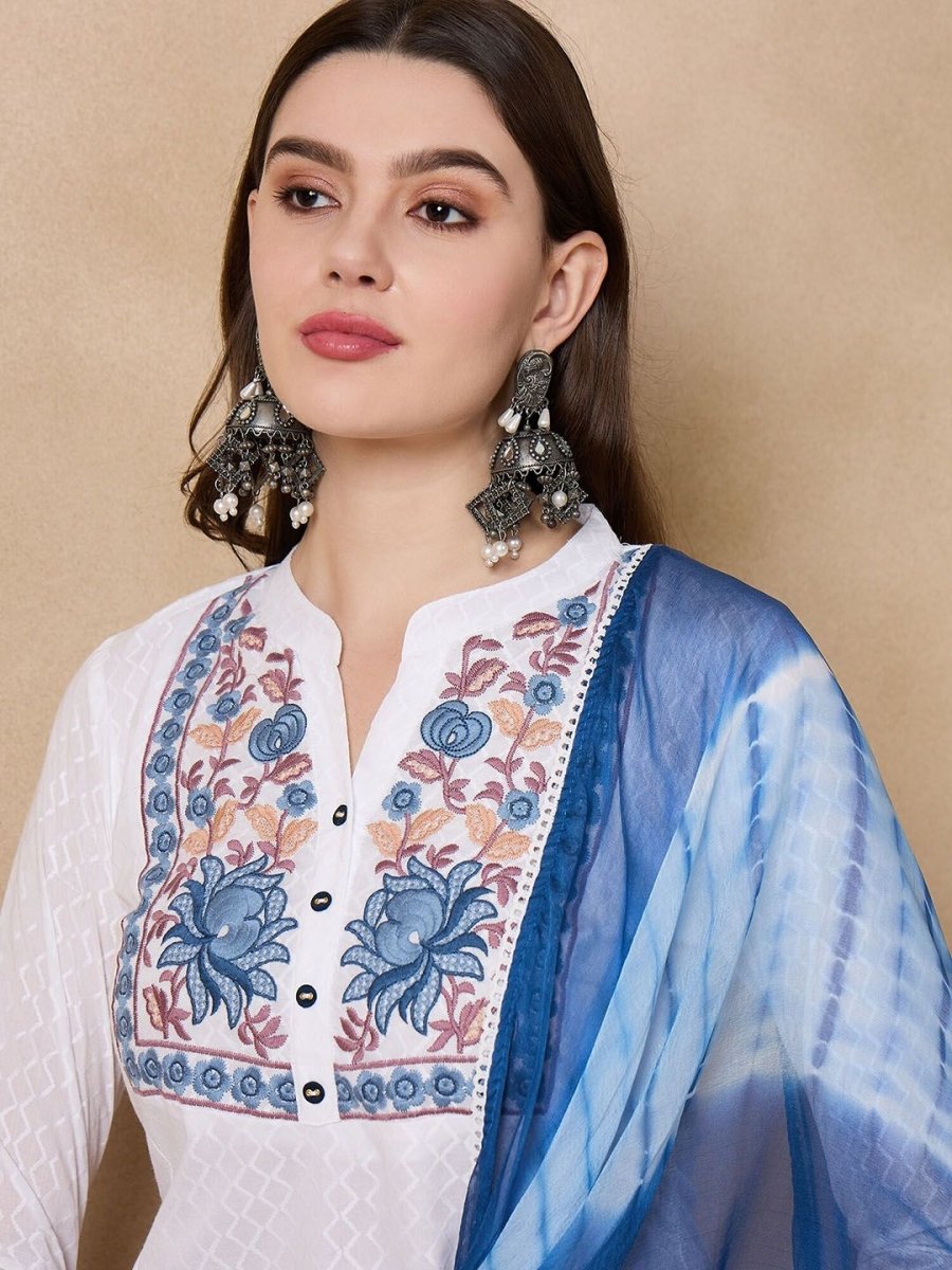 Anouk Regular Thread Work Pure Cotton Kurta with Trousers & With Dupatta - Distacart