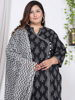 Thumbnail for Swasti Plus Size Ethnic Motifs Printed Cotton Angrakha Kurta With Trousers & Dupatta