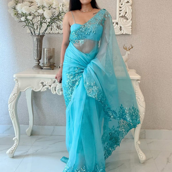 Anouk Floral Embroidered Sequinned Saree - Distacart