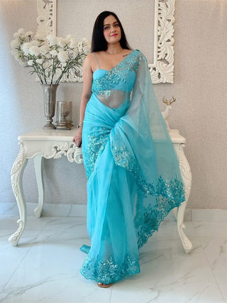 Anouk Floral Embroidered Sequinned Saree - Distacart