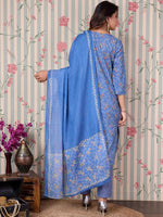 Thumbnail for Ode by House of Pataudi Floral Printed Regular Pure Cotton Kurta with Trousers & Dupatta - Distacart