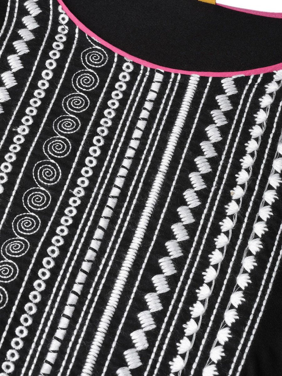 AURELIA Women Black & White Embroidered Detail Maxi Dress - Distacart