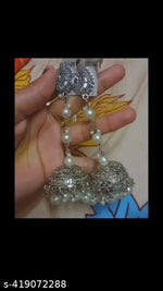 Thumbnail for Tehzeeb Creations Women's Silver Colour Oxidised Peacock Design Earrings With White Pearl - Distacart