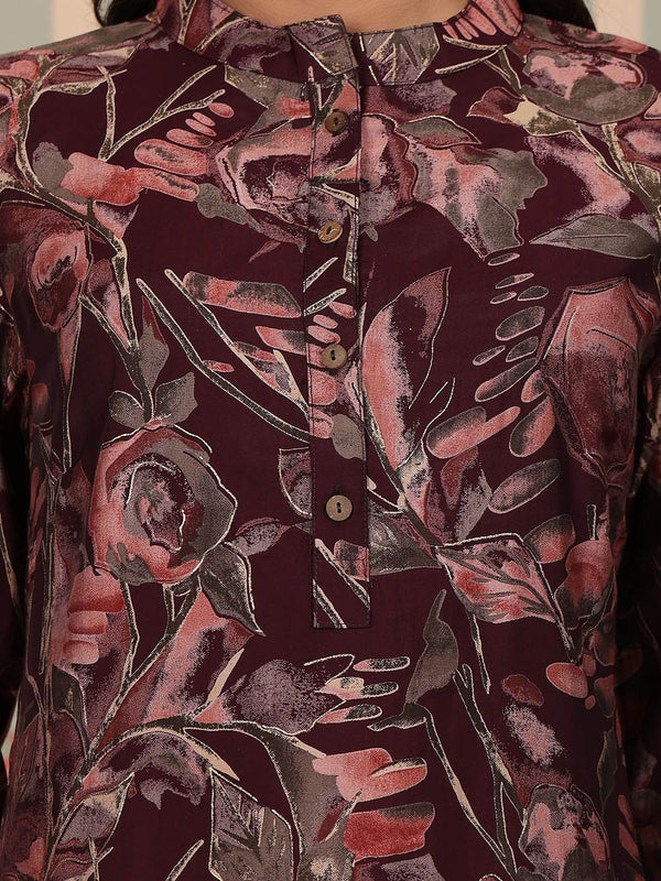 Ode by House of Pataudi Floral Printed Regular Chanderi Silk Kurta with Trouser - Distacart