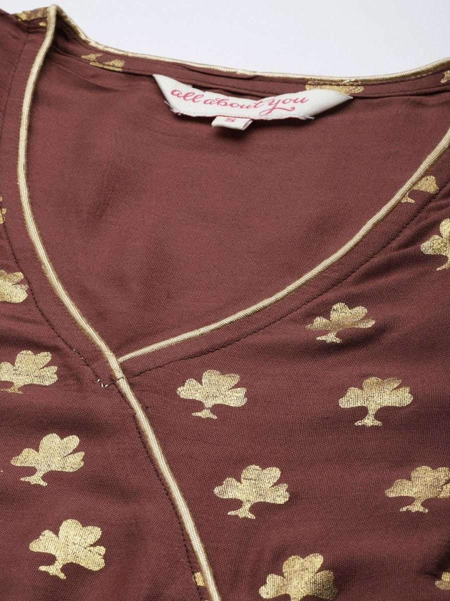 All About You Women Brown & Golden Ethnic Motifs Printed Gotta Patti Kurta - Distacart