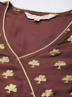 Thumbnail for All About You Women Brown & Golden Ethnic Motifs Printed Gotta Patti Kurta - Distacart