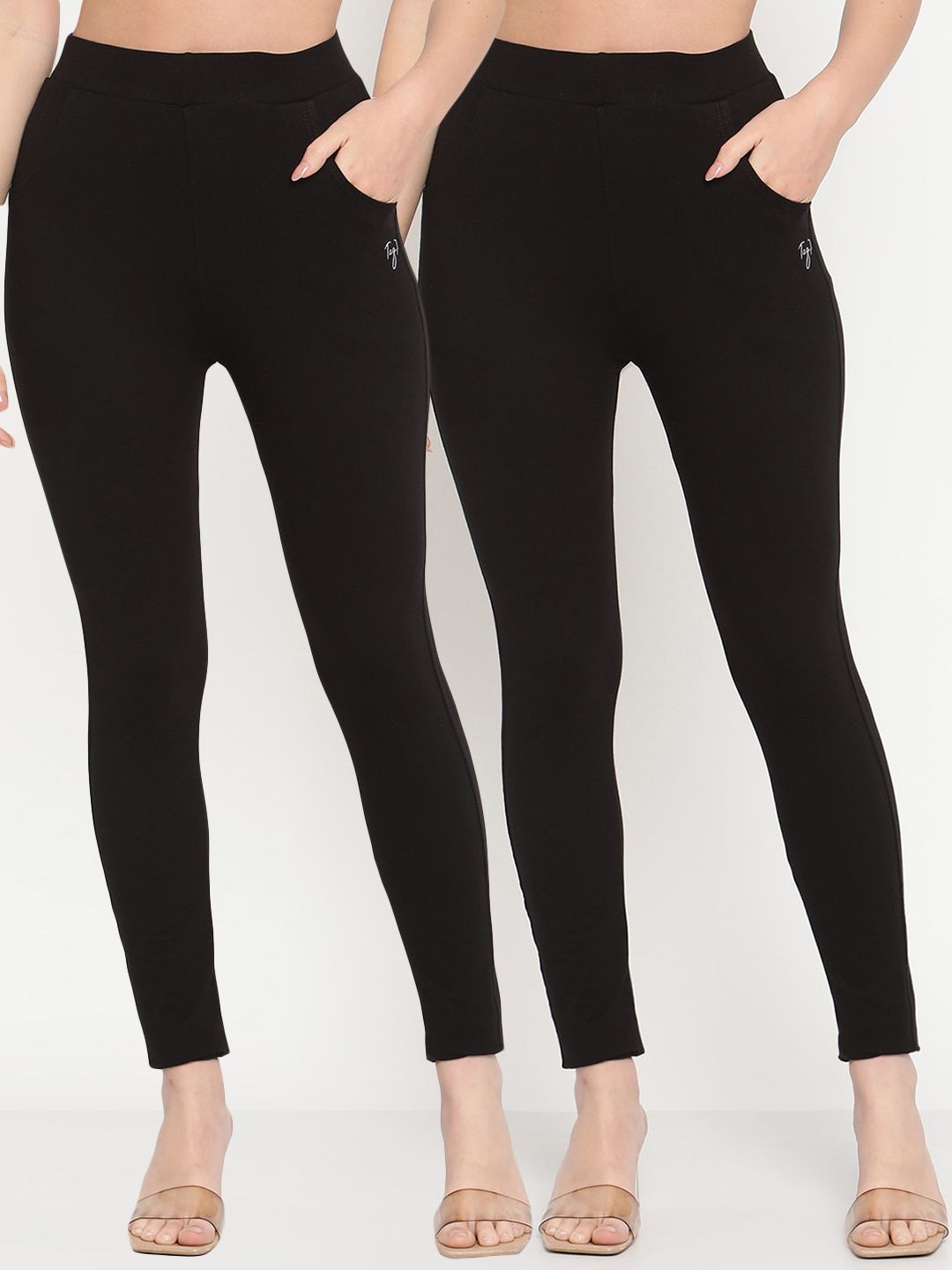 TAG 7 Set Of 2 Black Solid Leggings - Distacart
