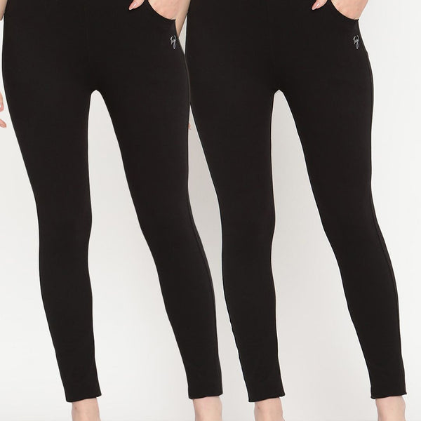 TAG 7 Set Of 2 Black Solid Leggings - Distacart