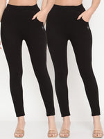 Thumbnail for TAG 7 Set Of 2 Black Solid Leggings - Distacart