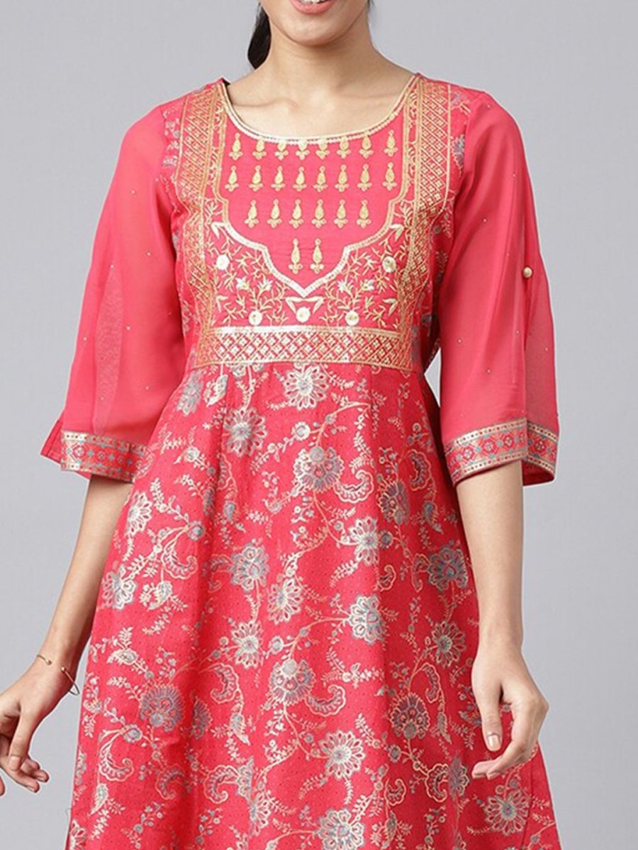 AURELIA Women Pink Ethnic Motifs Maxi Dress - Distacart