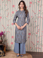 Thumbnail for Ode by House of Pataudi Floral Printed Regular Pure Cotton Kurta with Trousers - Distacart