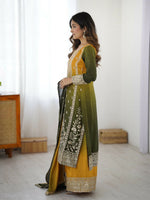 Thumbnail for The52 Women's Gorgeous Chinon silk Fabric Embroidery Work Straight Kurta Palazzo and Dupatta Set - Distacart