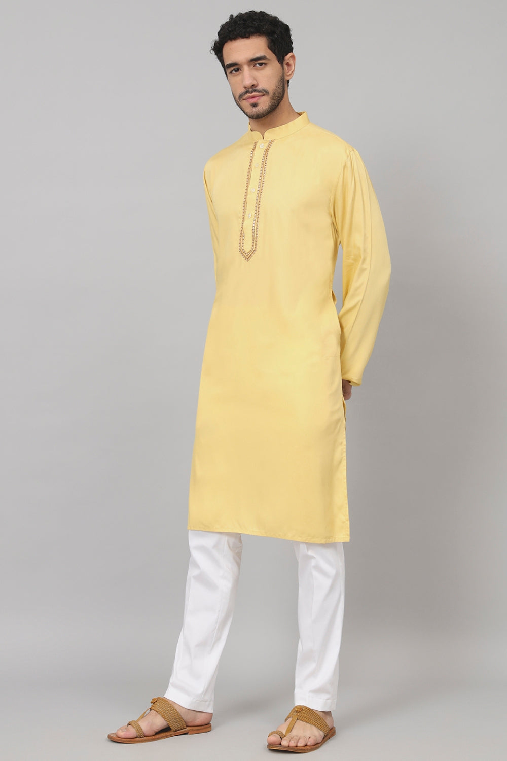 Neckline Embroidered Cotton Kurta by Hilo Design - Distacart