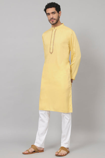 Neckline Embroidered Cotton Kurta by Hilo Design - Distacart