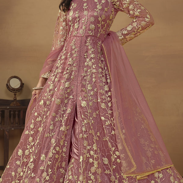 Anaita Pink Embroidered Butterfly Net Anarkali Suit - Distacart