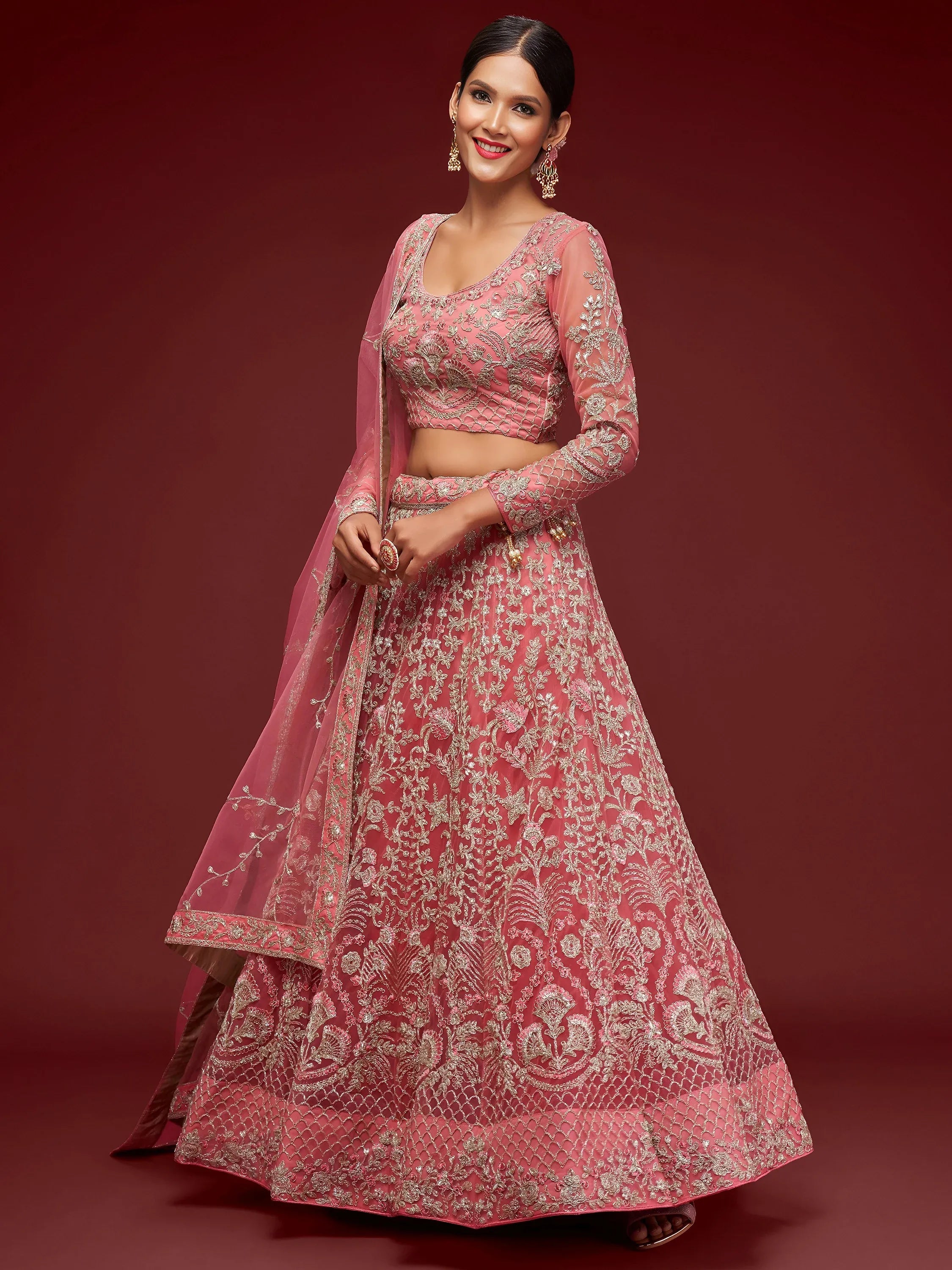 Tulsi Art Alluring Pink Dori Work Soft Net Ceremony Wear Lehenga Choli - Dista