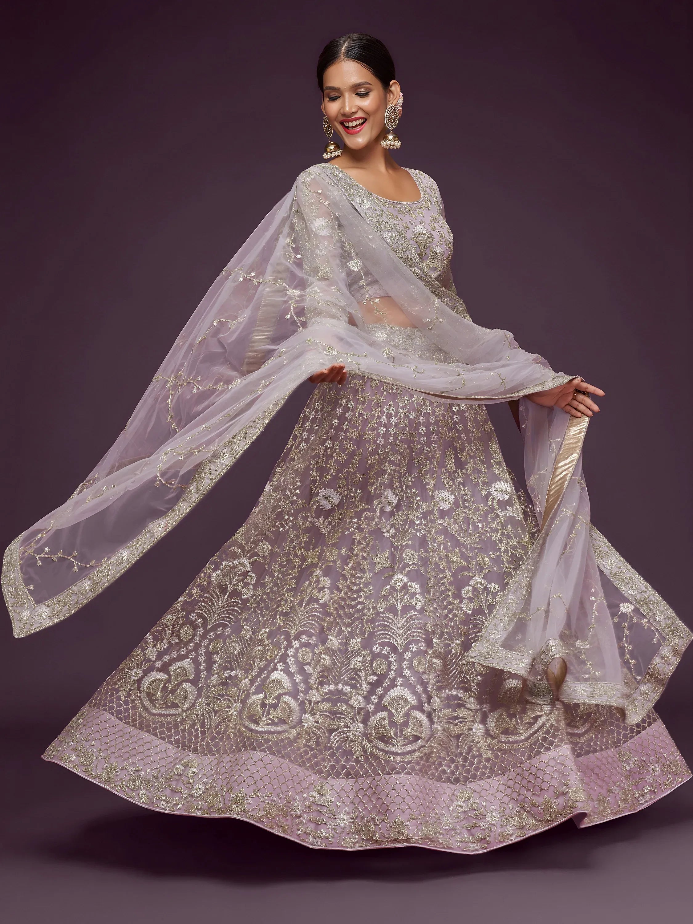 Tulsi Art Exquisite Lilac Dori Work Soft Net Occasion Wear Lehenga Choli - Dista