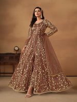 Thumbnail for Anaita Brown Embroidered Net Anarkali Suit - Distacart