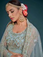 Thumbnail for Tulsi Art Exquisite Sky-Blue Dori Work Soft Net Ceremony Wear Lehenga Choli