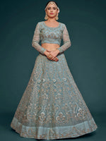 Thumbnail for Tulsi Art Exquisite Sky-Blue Dori Work Soft Net Ceremony Wear Lehenga Choli