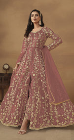Thumbnail for Anaita Peach Embroidered Butterfly Net Anarkali Suit - Distacart