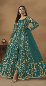 Thumbnail for Anaita Teal Embroidered Butterfly Net Anarkali Suit - Distacart
