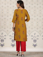 Thumbnail for Ode by House of Pataudi Floral Printed Zari Detailed Straight Kurta - Distacart