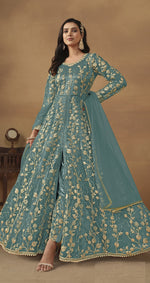Thumbnail for Anaita Sky Blue Embroidered Butterfly Net Anarkali Suit - Distacart
