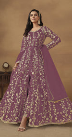 Thumbnail for Anaita Lavender Embroidered Butterfly Net Anarkali Suit - Distacart