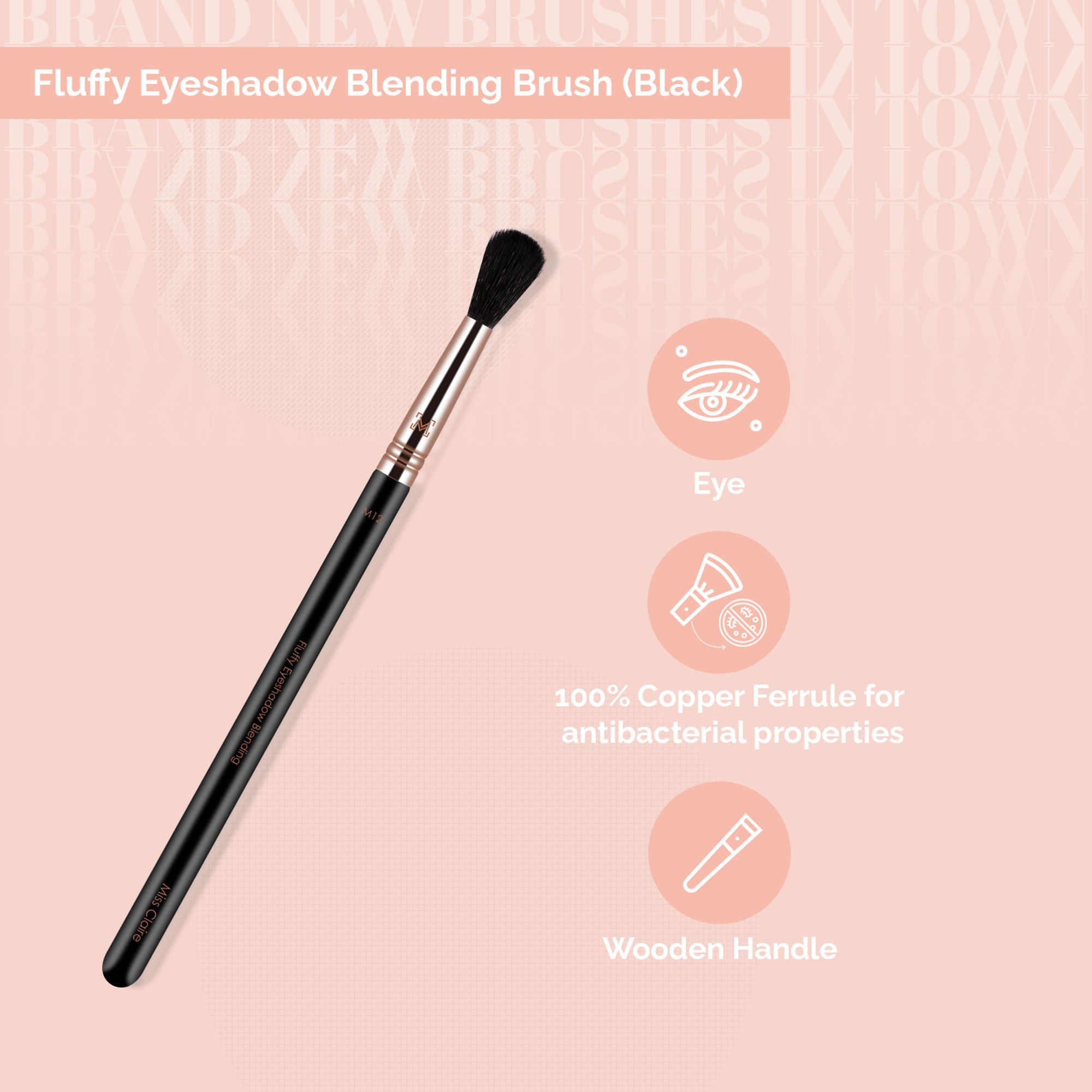 Miss Claire M12 - Fluffy Eyeshadow Blending Brush (Black) - Rose Gold - Distacart
