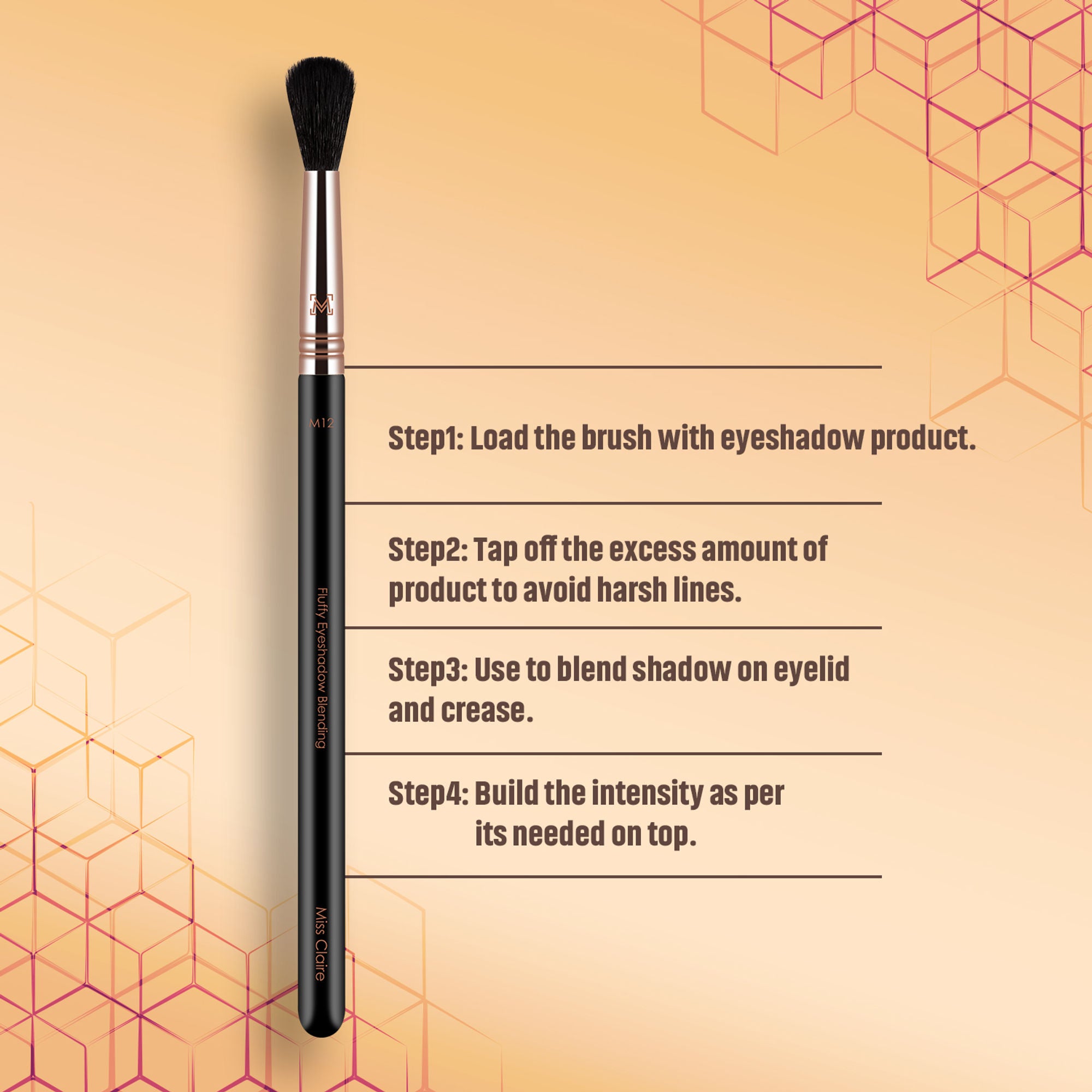 Miss Claire M12 - Fluffy Eyeshadow Blending Brush (Black) - Rose Gold - Distacart