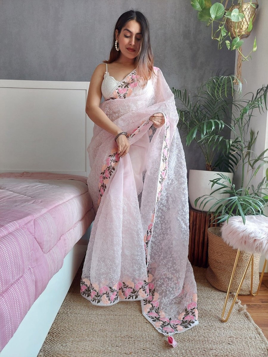 Anouk Floral Embroidered Organza Saree - Distacart