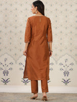 Thumbnail for Ode by House of Pataudi Geometric Embroidered Mirror Work Kurta With Trousers - Distacart