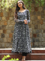 Thumbnail for Kalini Floral Printed V-Neck Anarkali Georgette Kurta - Distacart