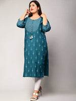 Thumbnail for Swasti Women Blue & atlantic deep Ethnic Motifs Printed Chikankari Floral Kurta - Distacart