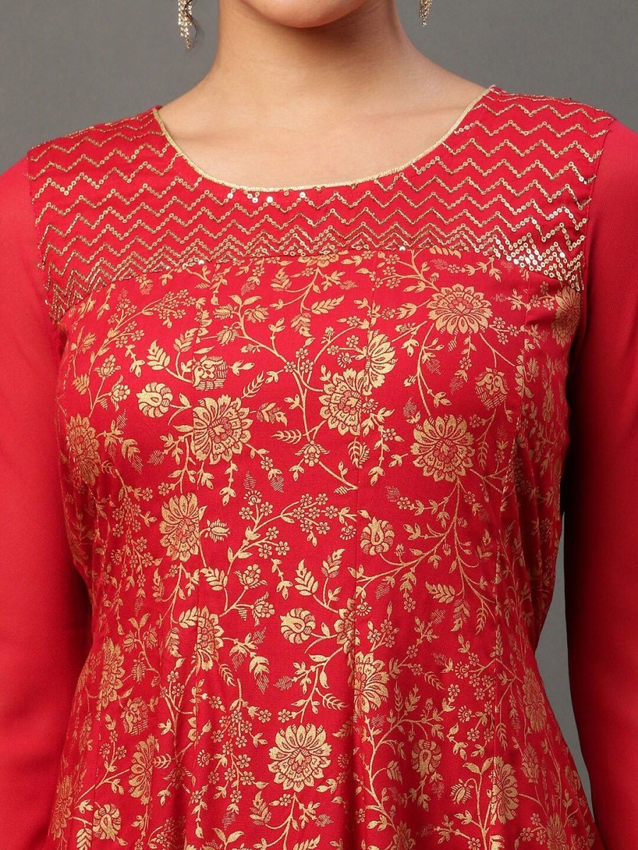 AURELIA Floral Printed Sequinned A-Line Ethnic Dress - Distacart