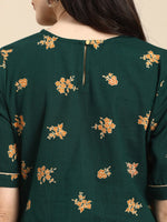 Thumbnail for All About You Women Green & Brown Floral Printed Regular Pure Cotton Kurta with Trousers - Distacart