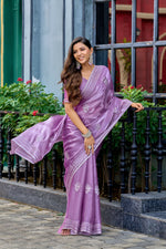 Thumbnail for Vastranavya Lavender Embroidery Work Shimmer Chiffon Saree with Unstitched Blouse