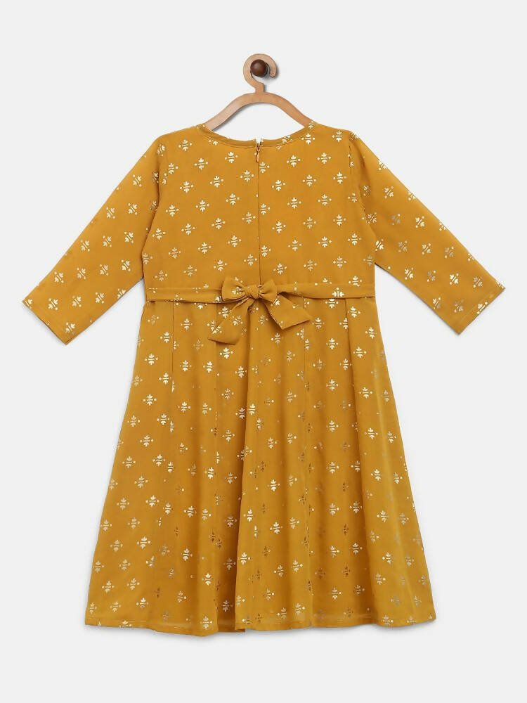 Ahalyaa Mustard Georgette Flared Kids Kurta Palazzo Set For Girls - Distacart
