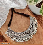 Thumbnail for Tehzeeb Creations Women's Silver Colour Oxidised Necklace With White Pearl - Distacart