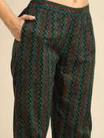 Thumbnail for Anouk Green & Rust Red Ethnic Ajrakh Embroidered Cotton Straight Kurta Trousers Dupatta - Distacart