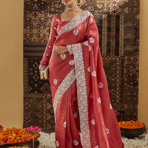 kasee Floral Chikankari Silk Blend Saree - Distacart