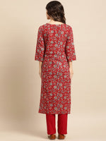 Thumbnail for All About You Women Red Floral Printed Pure Cotton Kurta with Trousers - Distacart