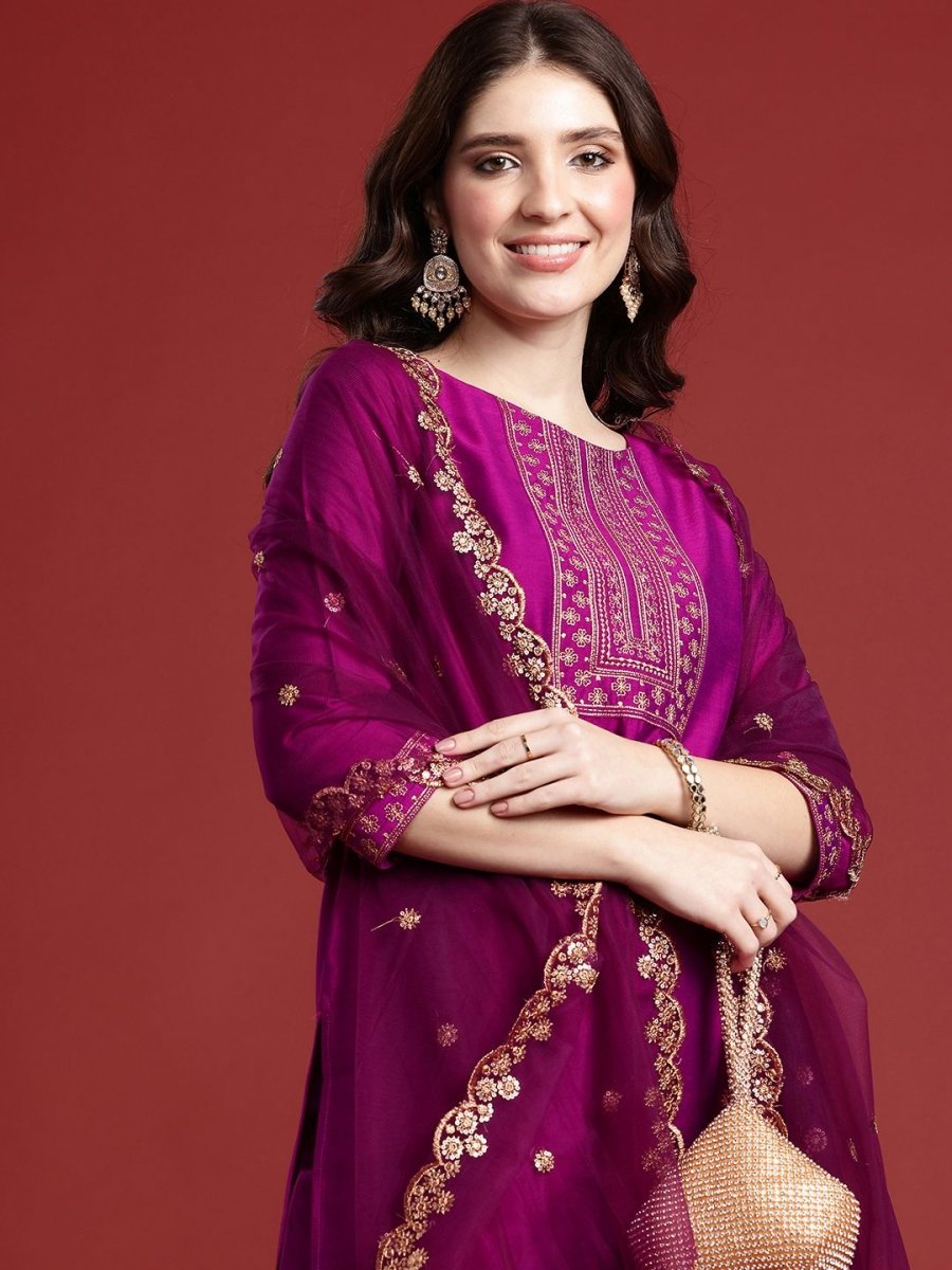 Anouk Women Ethnic Motifs Embroidered Regular Kurta with Trousers & With Dupatta - Distacart