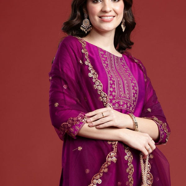 Anouk Women Ethnic Motifs Embroidered Regular Kurta with Trousers & With Dupatta - Distacart