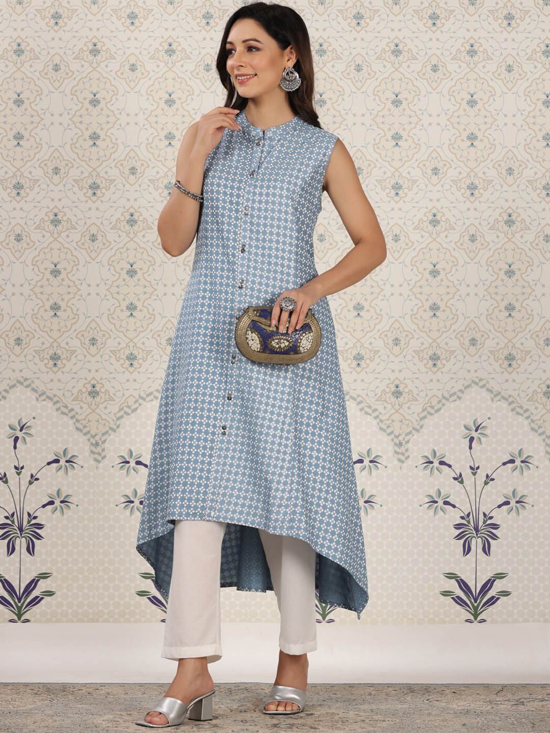 Ode by House of Pataudi Ethnic Motifs Printed Mandrain collar A-Line Kurta - Distacart