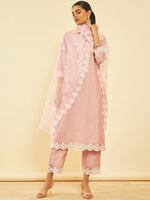Thumbnail for Soch Ethnic Motifs Embroidered Regular Chanderi Silk Kurta with Trousers & Dupatta - Distacart